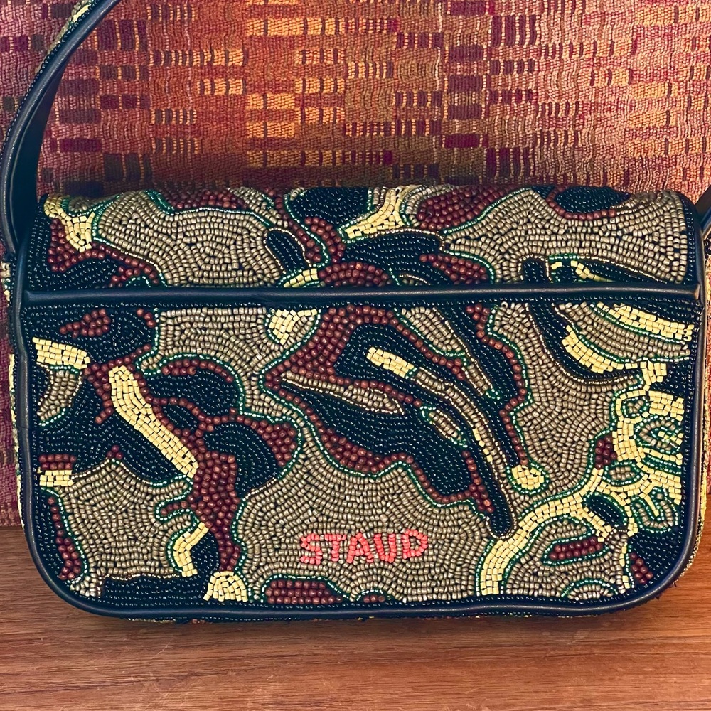 🌺🎉HP🎉🌺 NWOT Staud Beaded Tommy Shoulder Bag Tropical Camo 🌟Rare Find🌟 - Picture 6 of 16